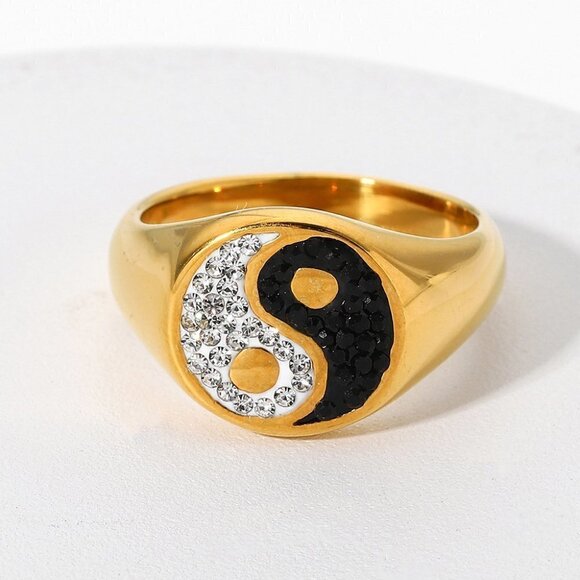 You Are My Ying Yang Rhinestone Ring Gold - Picture 3 of 6